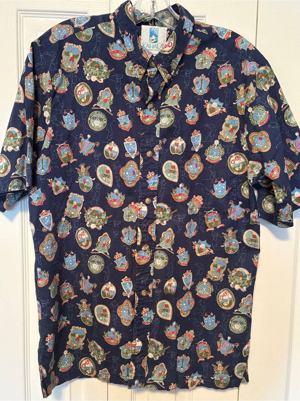 Vintage Kahala Club Kahala Golf Aloha Shirt - Navy Blue - Size Large